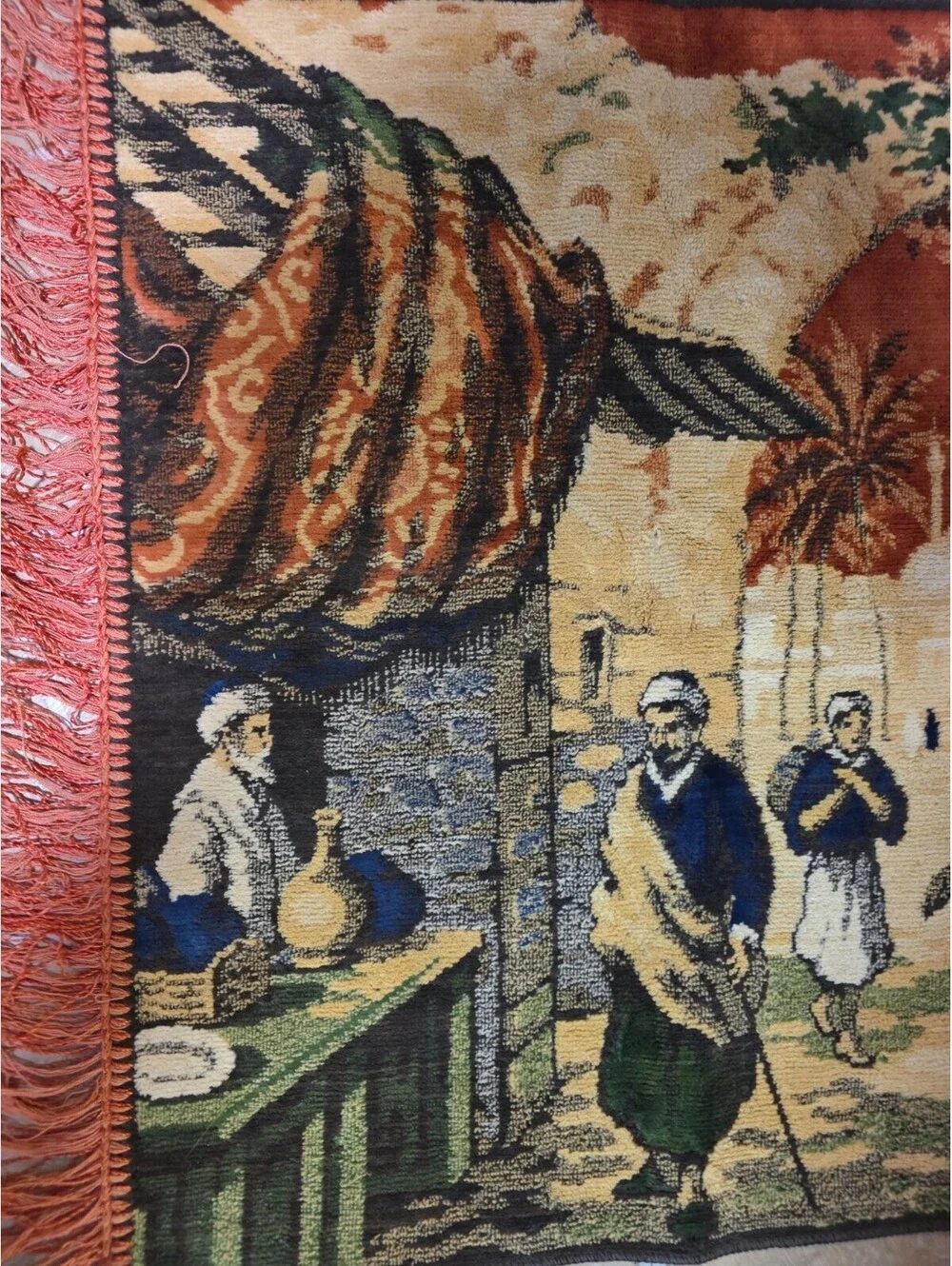 Vintage Middle Eastern Outdoor Market Scene Vibrant Colored Tapestry 22